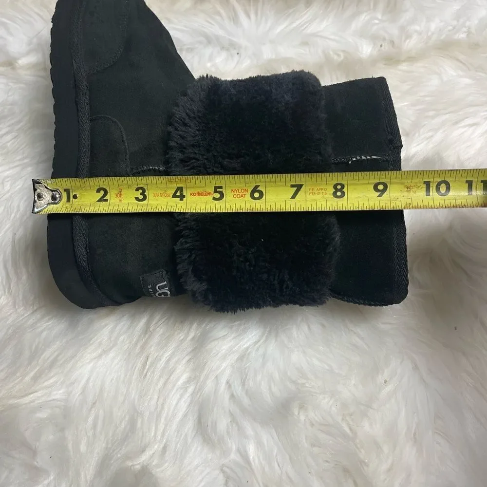 UGG leather suede furry slip on boots with pompom bow accent SZ9